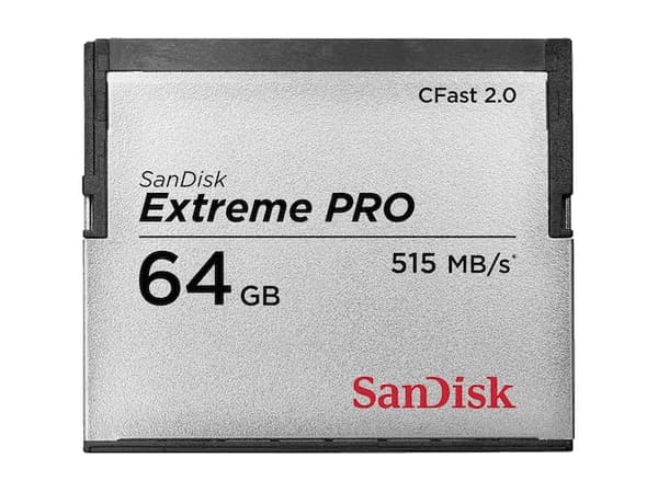 SanDisk SDCFSP-064G-G46D, 64 GB, CFast 2.0, 515 MB/s, 240 MB/s, Musta, Hopea