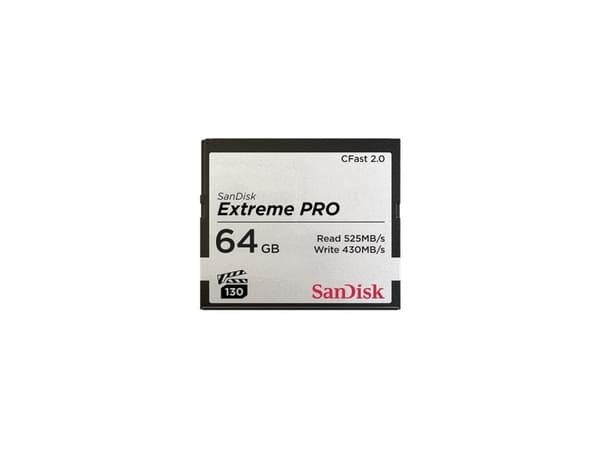 SanDisk SDCFSP-064G-G46D, 64 GB, CFast 2.0, 515 MB/s, 240 MB/s, Musta, Hopea