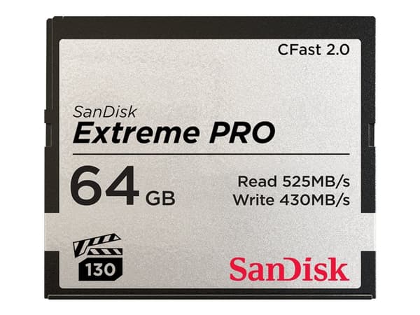 SanDisk SDCFSP-064G-G46D, 64 GB, CFast 2.0, 515 MB/s, 240 MB/s, Musta, Hopea