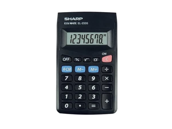 Sharp EL-233S, Lomme, Grunnleggende, 8 sifre, 1 linjer, Batteri, Sort Sort