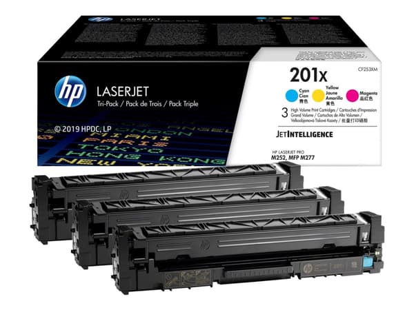 HP 201X - 3-pack - Lång livslängd - gul, cyan, magenta - original - LaserJet - tonerkassett (CF253XM) - för Color LaserJet Pro M252n, MFP M274n, MFP