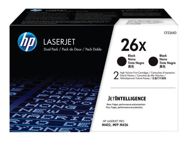 HP 26X alkuperäinen riittoisa musta LaserJet -värikasetti, kaksoispakkaus