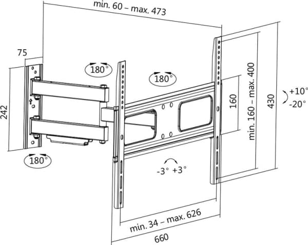 LogiLink BP0019, 94 cm (37"), 177,8 cm (70"), 200 x 200 mm, 400 x 400 mm, -20 - 10°, Sort