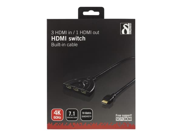 DELTACO HDMI-7044 - Video/audio switch - 3 x HDMI - stasjonær