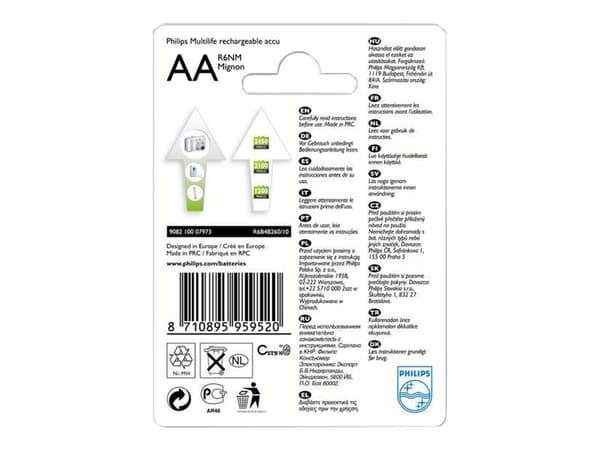 Philips Rechargeables Ladattava akku R6B4B260/10, Ladattava akku, Nikkelimetallihybridi (NiMH), 1,2 V, 4 kpl, 2600 mAh, Cd (kadmium), Hg (elohopea)