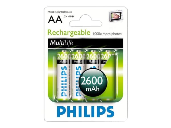 Philips Rechargeables Ladattava akku R6B4B260/10, Ladattava akku, Nikkelimetallihybridi (NiMH), 1,2 V, 4 kpl, 2600 mAh, Cd (kadmium), Hg (elohopea)