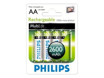Philips Rechargeables Ladattava akku R6B4B260/10, Ladattava akku, Nikkelimetallihybridi (NiMH), 1,2 V, 4 kpl, 2600 mAh, Cd (kadmium), Hg (elohopea)