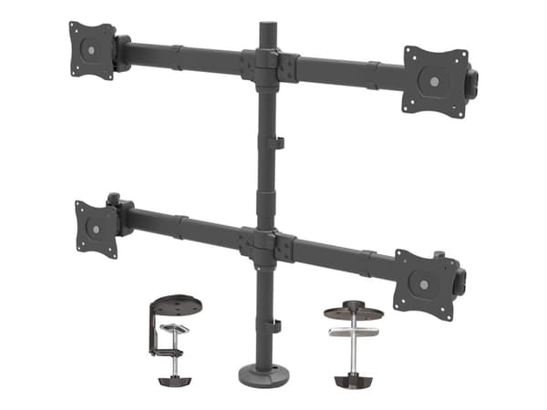 StarTech.com Desk Mount Quad Monitor Arm, Ergonomic VESA 4 Monitor Mount 2x2 up to 27", Articulating & Height Adjustable Pole Mount, Tilt/Swivel/Rota