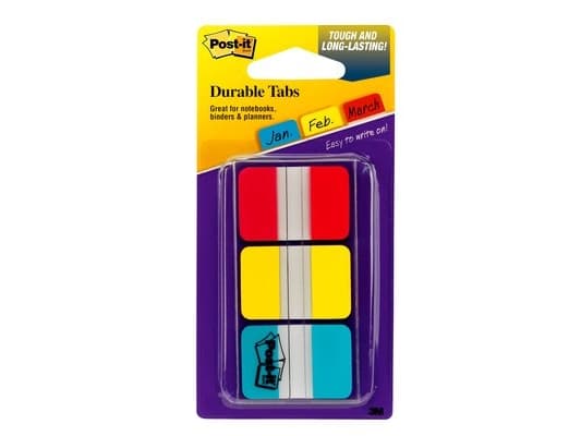 Post-It Tabs, 1 inch Solid, Red, Yellow, Blue, 22 Tabs/Color, 66/Dispenser, Sininen, Punainen, Keltainen, 25,4 mm, 38 mm, 22 arkkia