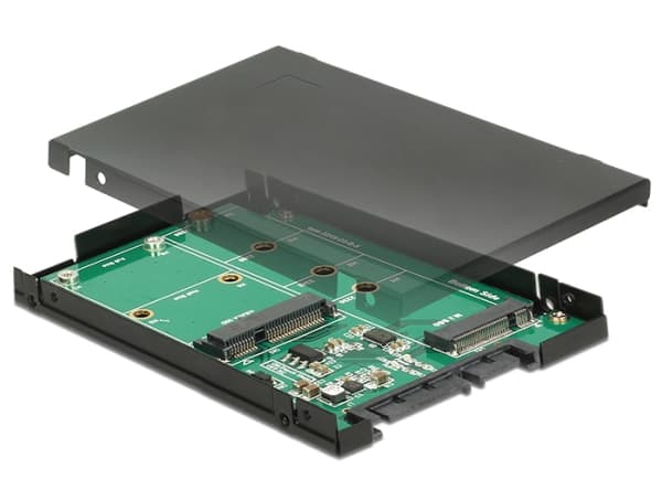 Delock 2,5" Converter SATA 22 pins > 1 x M.2 nøkkel B + 1 x mSATA - 9.5 mm - Lagringskontroll - mSATA, M.2 - M.2 Card / mSATA - SATA 6Gb/s