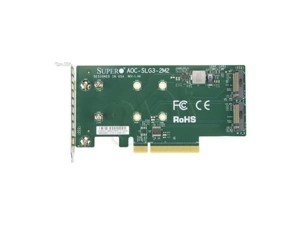 Super Micro Supermicro AOC-SLG3-2M2 - Grensesnittadapter - M.2 - Utvidelsesspor til 2 x M.2 - M.2 NVMe-kort - Lav profil - PCIe 3.0 x8 (AOC-SLG3-2M2-