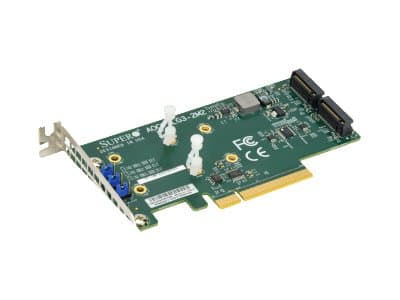 Super Micro Supermicro AOC-SLG3-2M2 - Grensesnittadapter - M.2 - Utvidelsesspor til 2 x M.2 - M.2 NVMe-kort - Lav profil - PCIe 3.0 x8 (AOC-SLG3-2M2- Grønn