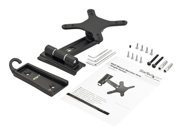 StarTech.com Monitor Wall Mount - Single Swivel - tukee näyttöjä 13" - 34" - VESA Monitor Wall Mount Bracket - Musta (ARMWALLS) - Säädettävä varsi (k