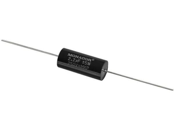 Monacor MKPA-22, Film, Cylindrisk, Sort, 2200 nF, 250 V, 31 mm