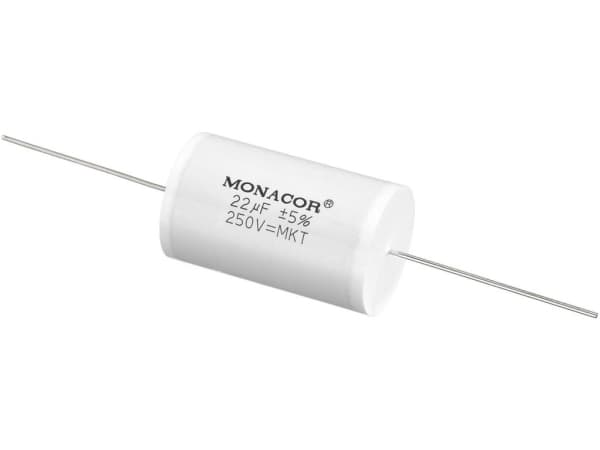 Monacor MKTA-220, Film, Sylindriske, Hvit, 22000 nF, 250 V, 46 mm