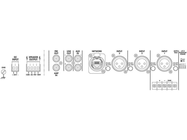 Monacor PA-900DT, 5 kanavaa, 50 - 15000 Hz, 80 dB, 160 W, 0.5%, 230 V