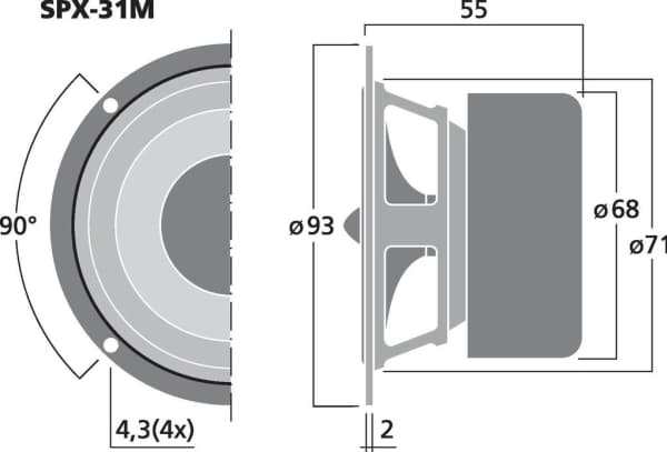 Monacor SPX-31M, Full rekkevidde, 20 W, Rund, 40 W, 8 O, 3 - 20000 Hz