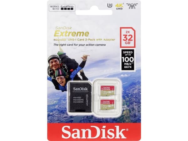 SanDisk Extreme - Flash-minneskort (adapter, microSDHC till SD inkluderad) - 32 GB - A1 / Video Class V30 / UHS-I U3 - microSDHC UHS-I