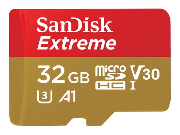 SanDisk Extreme - Flash-minneskort (adapter, microSDHC till SD inkluderad) - 32 GB - A1 / Video Class V30 / UHS-I U3 - microSDHC UHS-I
