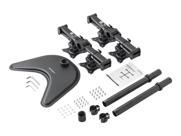 StarTech.com Quad Monitor Stand - Articulating - Supports Monitors 13" to 27" - Adjustable VESA Four Monitor Stand for 4 Screen Setup - Steel - Black