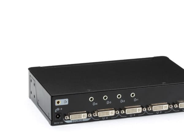 Black Box DVI-D Splitter with Audio and HDCP, 1 x 4 - Video/audiosplitter - 4 x DVI + 4 x ljud - skrivbordsmodell - TAA-kompatibel