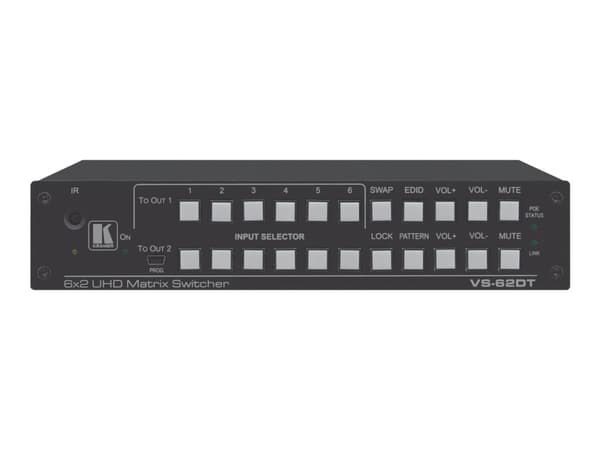 Kramer VS-62DT 6x2 4K60 4:2:0 HDMI/HDBaseT Long-Reach PoE Matrix Switcher - Video/audio switch - stasjonær, rackmonterbar