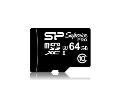 SILICON POWER Superior Pro - Flashminnekort (microSDXC til SD-adapter inkludert) - 64 GB - UHS Class 3 / Class10 - microSDXC UHS-I