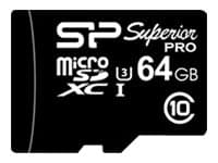 SILICON POWER Superior Pro - Flashminnekort (microSDXC til SD-adapter inkludert) - 64 GB - UHS Class 3 / Class10 - microSDXC UHS-I