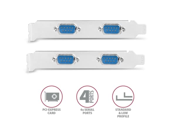 Axagon PCEA-PSN PCIe-Adapter mit 4x Seriell-Ports - ASIX AX99100 Chipsatz, PCIe, RS-232, Hankoppling, Fullhöjd/låg profil, PCIe 2.0, RS-232
