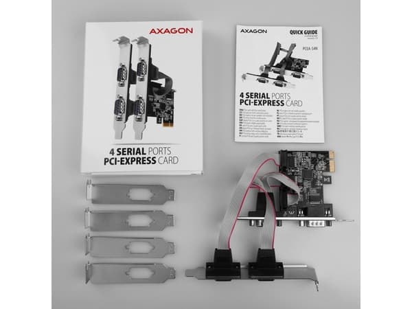 Axagon PCEA-PSN PCIe-Adapter mit 4x Seriell-Ports - ASIX AX99100 Chipsatz, PCIe, RS-232, Hankoppling, Fullhöjd/låg profil, PCIe 2.0, RS-232