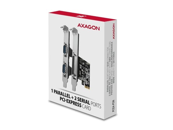 AXAGON PCEA-PSN, PCIe-belastning - 1x parallell (LPT) + 2x seriell port (RS232) 250 kbps, vę. Nei