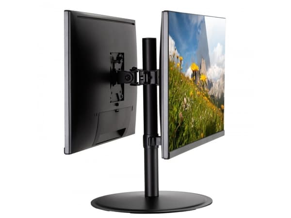 TECHly - Stativ (stang, 2 braketter, sokkel) - for 2 LCD-display / bøyd LCD-display - monitor arm - plastikk, aluminium, stål - matt svart - skjermst