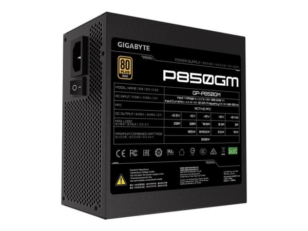 Gigabyte P850GM - Strømforsyning (intern) - ATX12V 2.31 - 80 PLUS Gold - AC 100-240 V - 850 watt - aktiv PFC