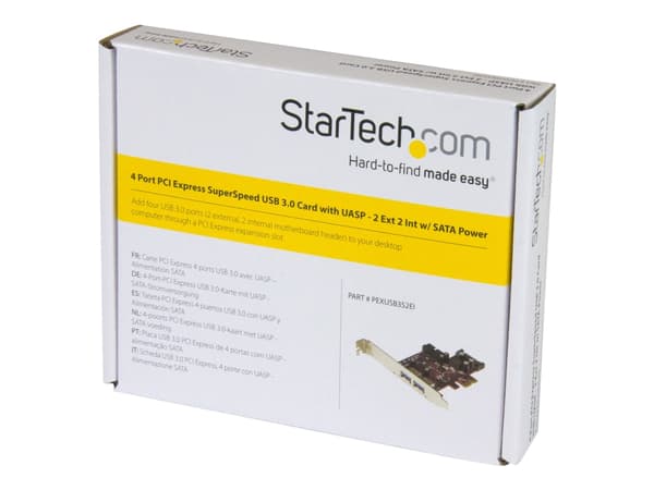 StarTech.com 4 PORT PCIE USB 3.0-KORT Dette PCI Express USB 3.0-kortet gir en rimelig oppgradering som lar deg legge til fire USB 3.0-porter til data Metallisk, Rød