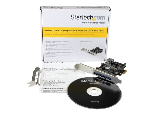StarTech.com PCI Express USB 3.0-kort med 4 portar - USB-adapter - PCIe 2.0 låg profil - USB 3.0 x 4 - för P/N: CFASTRWU3, ST1030USBM, ST43004UA, ST4