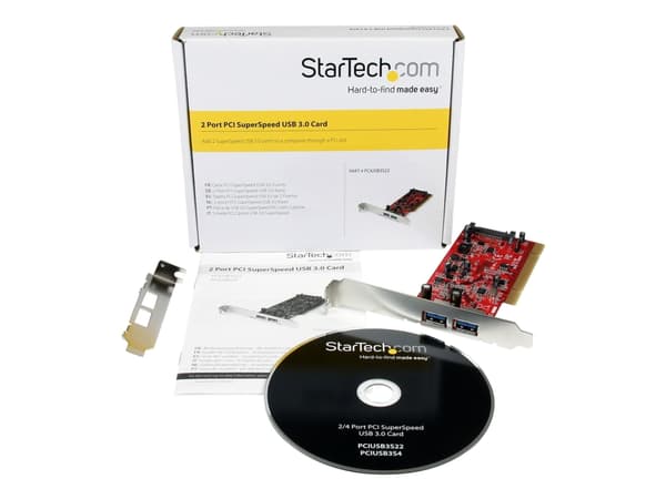 StarTech.com 2 Port PCI SuperSpeed USB 3.0 Adapter Card with SATA Power - Dual Port PCI USB 3 Controller Card (PCIUSB3S22) - USB-adapter - PCI-X lav
