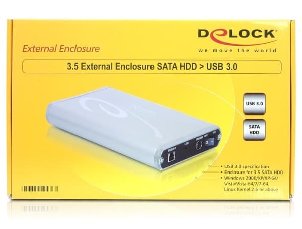 Delock 3.5" External Enclosure SATA HDD to USB 3.0 - Drevkabinett - 3.5" - SATA 3Gb/s - USB 3.0