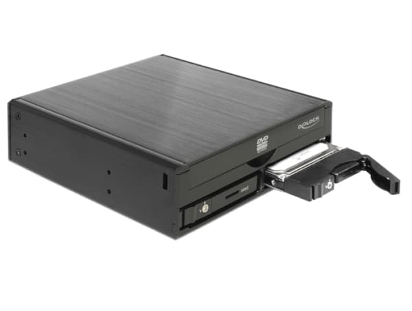 Delock 5.25" Mobile Rack for 1 x 5.25" Slim Drive + 2 x 2.5" SATA HDD / SSD - Lagringsdrevhylse - 2.5" - svart