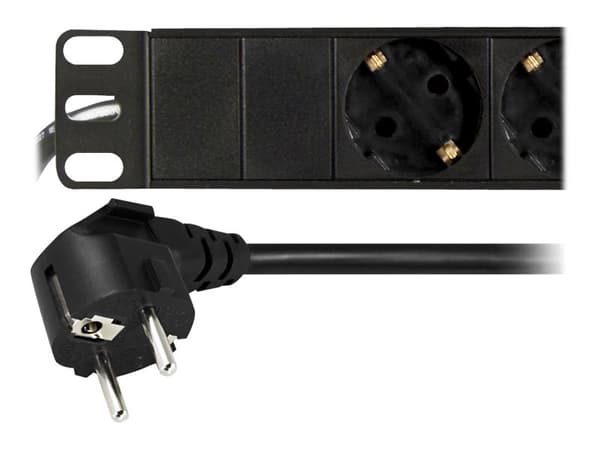 DELTACO GT-8529 - Strømfordelingslist (kan monteres i rack) - 4000 watt - inngang: power CEE 7/7 - utgangskontakter: 8 - 1U - 19" - 2 m kabel - svart