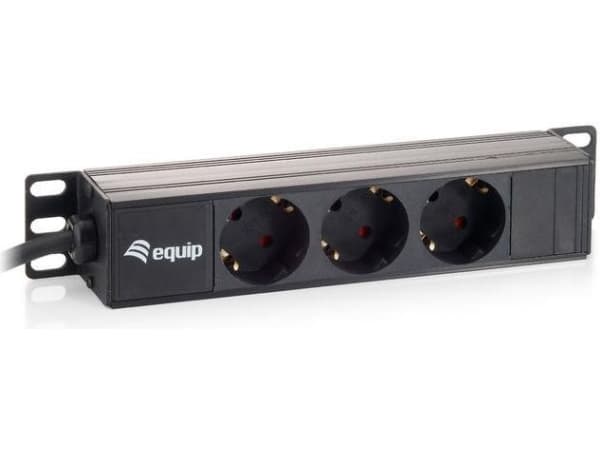 Equip 333299, 1U, Plast, Sort, 3 AC-utganger, 1,5 m, 250 V