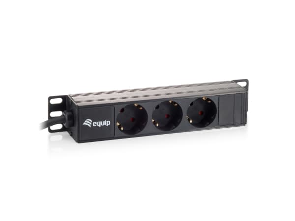Equip 333299, 1U, Plast, Sort, 3 AC-utganger, 1,5 m, 250 V