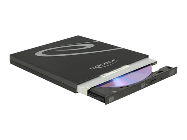 Delock Ulkoinen kotelo Ultra Slim SATA-asemille 9,5 mm - Disk drev - DVD±RW (±R DL) / DVD-RAM / BD-ROM - SuperSpeed USB 3.1 Gen 1 - ekstern - lajitte musta