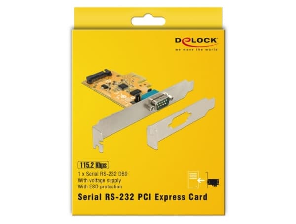 Delock PCI Express Card to 1 x Serial with voltage supply ESD protection - Seriell adapter - PCIe 2.0 lav profil - RS-232 x 1