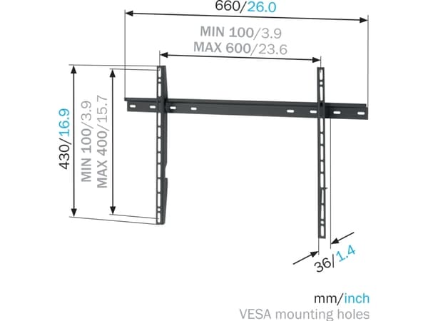 Mount Massive MNT 300 - Monteringssett (veggmontering) - for flatpanel - svart - skjermstørrelse: 40"-65" - monteringsgrensesnitt: inntil 600 x 400 m