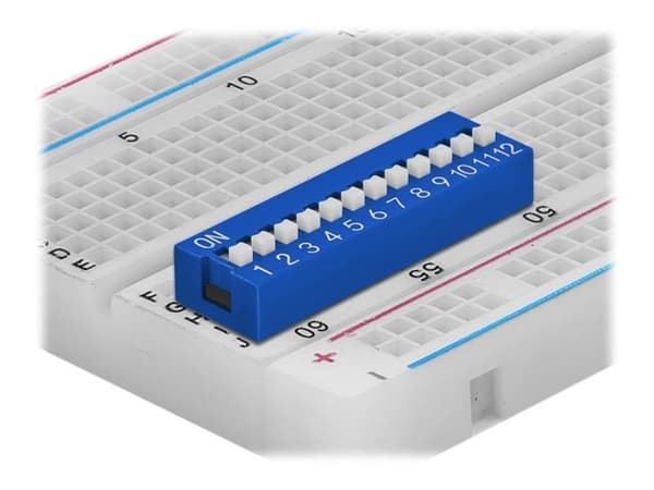 Delock DIP sliding switch 12-digit 2.54 mm pitch THT vertical - DIP-svitsj - blå (en pakke 10)