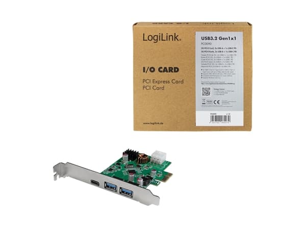 LogiLink PC0090 2+1-porter USB 3.0-kontrollerkort USB-C®, USB-A PCIe