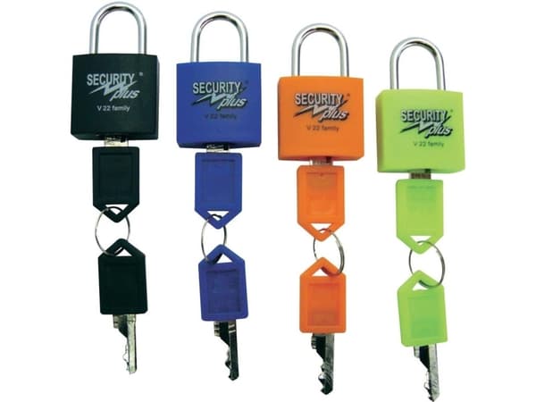 Security Plus V 22-4 Hængelås Sæt med 4 stk. Neongul, Blå , Orange, Sort Nøglelås