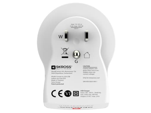 Skross 1500281, Type B, Type C (Europlug)+Type F, 2,4 A
