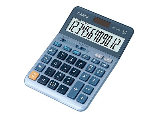 Casio DF-120EM - Skrivebordskalkulator - 12 sifre - solpanel, batteri - blå Blå