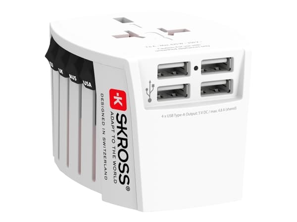 Skross 60604, Universaali, Universaali, 100 - 250 V, Valkoinen, 4,8 A, 5 V